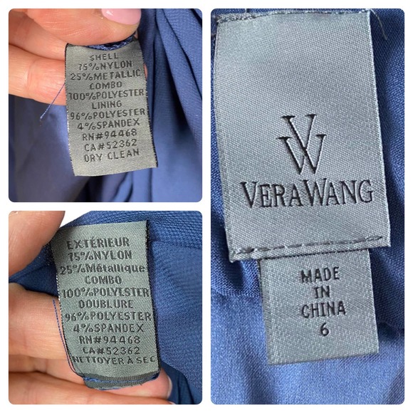 NWT Vera Wang Blue Fog Metallic Lace Full Length Halter Gown Size 6 - Picture 7 of 7